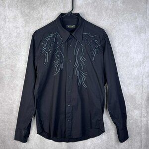 ETZO Men's Embroidered Black Long Sleeve Shirt Size L – Western Gothic Vibe